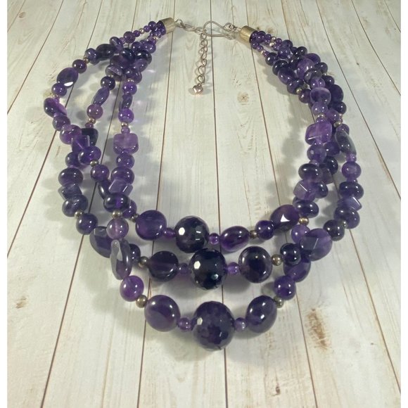 Jay King DTR Necklace 925 Chunky Amethyst Three Strand Beaded Signed - Picture 3 of 7